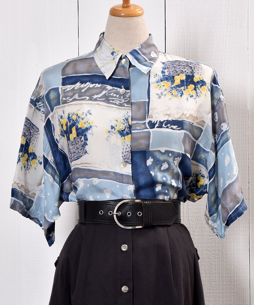  Flower Painting Pattern Silk Short Sleeve Shirtó 륯Ⱦµ  ͥå  岰졼ץե롼 ࡼ
