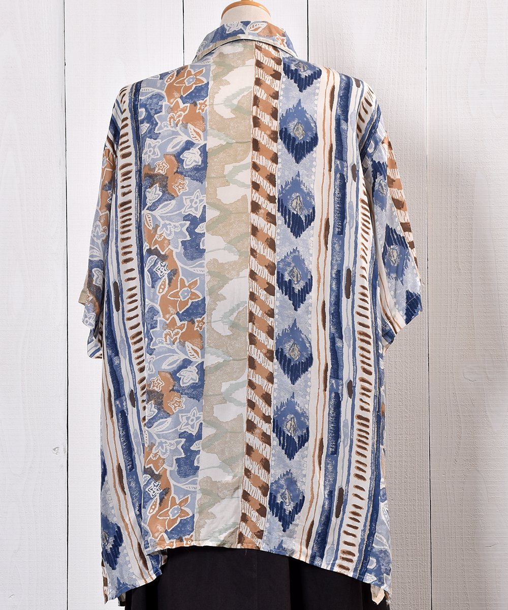 Flower Painting Pattern Silk Short Sleeve Shirtó 륯Ⱦµ ֥롼ϥͥ