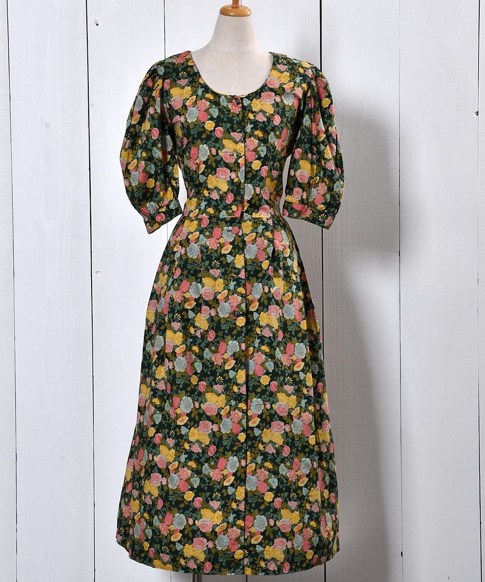 European Puff Sleeve One Piece ヨーロッパ パフスリーブ ワンピース 古着のネット通販サイト 古着屋グレープフルーツムーン Grapefruitmoon Onlineshop ヴィンテージアイテム レトロファッション