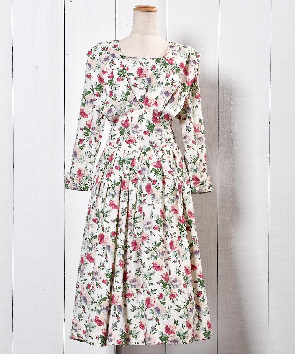 Mede in USA Flower Square Neck One Piece | アメリカ製 花柄 