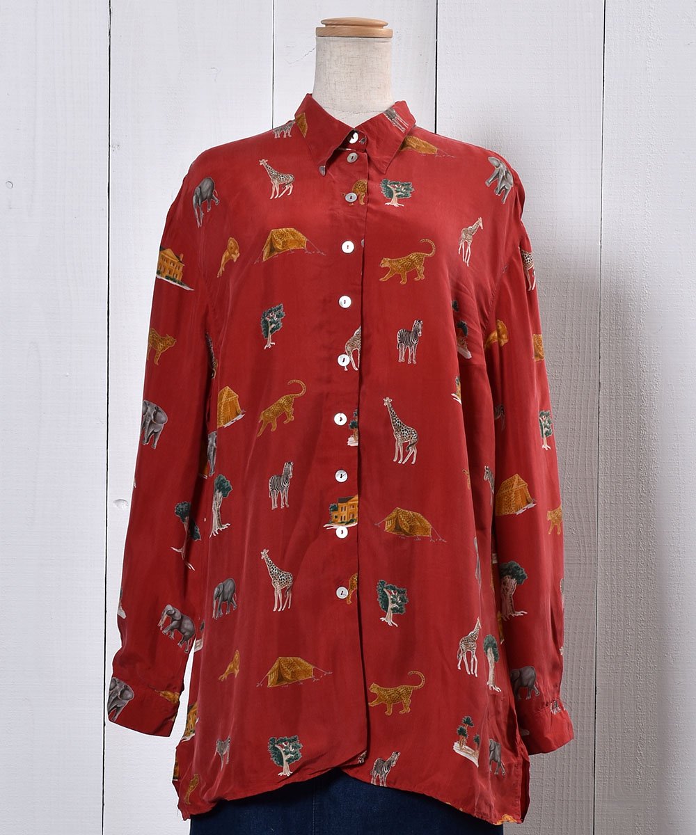 Animal Pattern  Long Sleeve Shirt shell Button  ưʪ Ĺµ ܥ󥵥ͥ