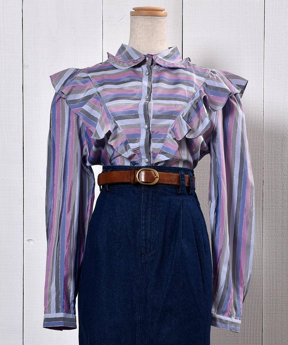 Frill Blouse |フリル ブラウス マルチボーダー - 古着のネット通販サイト 古着屋グレープフルーツムーン(Grapefruitmoon)Onlineshop ヴィンテージアイテム・レトロファッション Frill Blouse |フリル ブラウス マルチボーダー - 古着のネット通販サイト 古着屋グレープフルーツムーン(Grapefruitmoon)Onlineshop ヴィンテージアイテム・レトロファッション