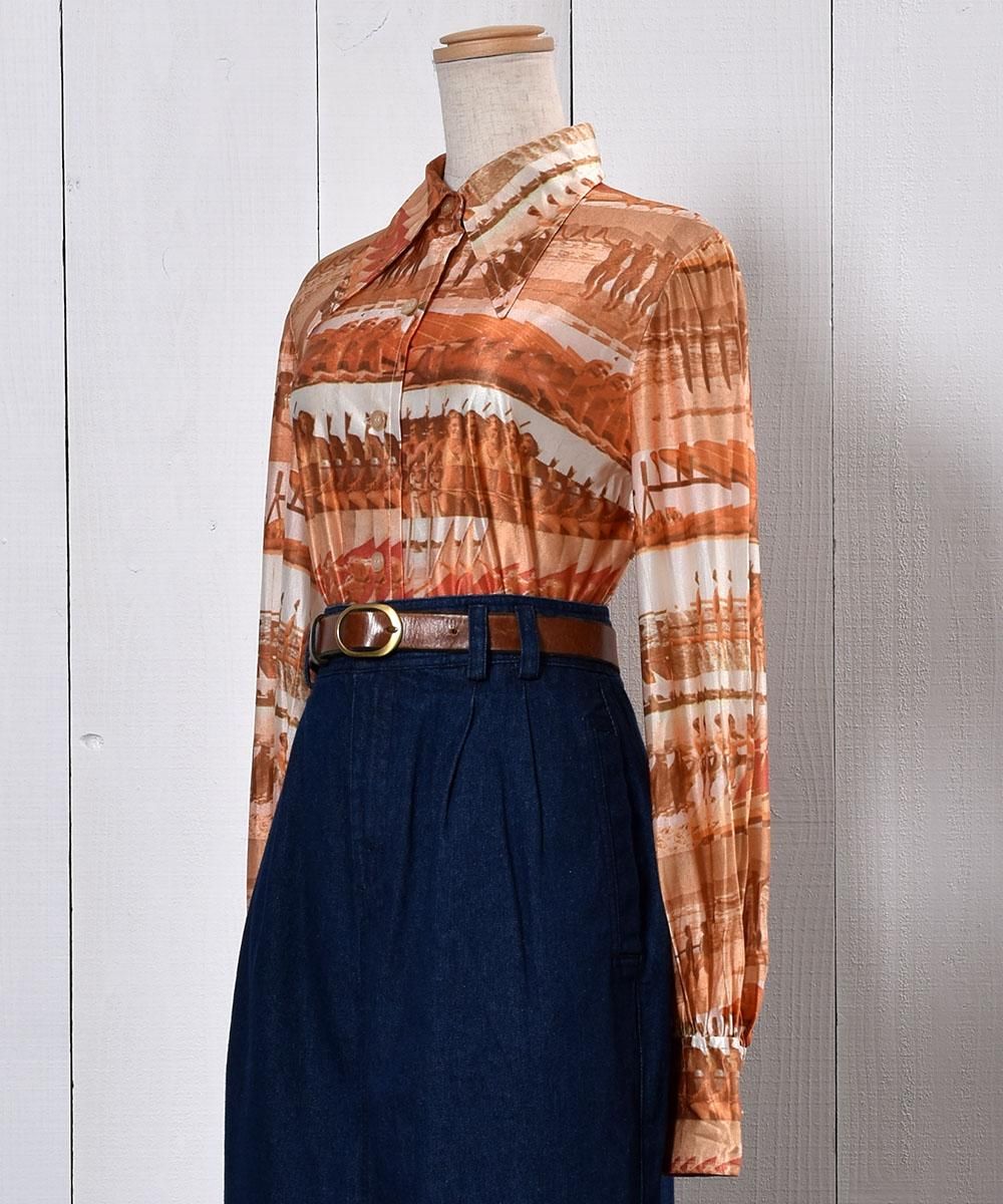 70's Multi Pattern Polyester Shirt｜70年代 総柄 ポリシャツ