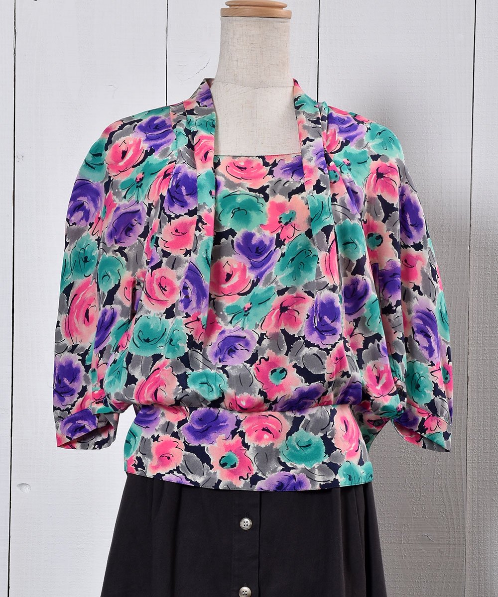 Flower Pattern Silk Short Sleeve Pullover Shirtò 륯 ץ륪С Ⱦµĥͥ