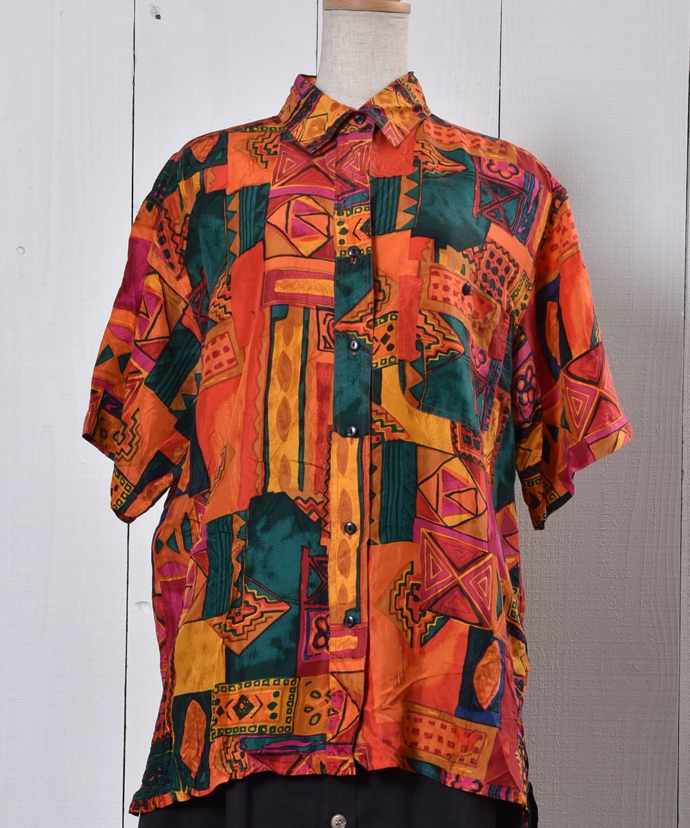 Geometry Pattern Silk Short Sleeve Shirtô 륯 Ⱦµĥͥ