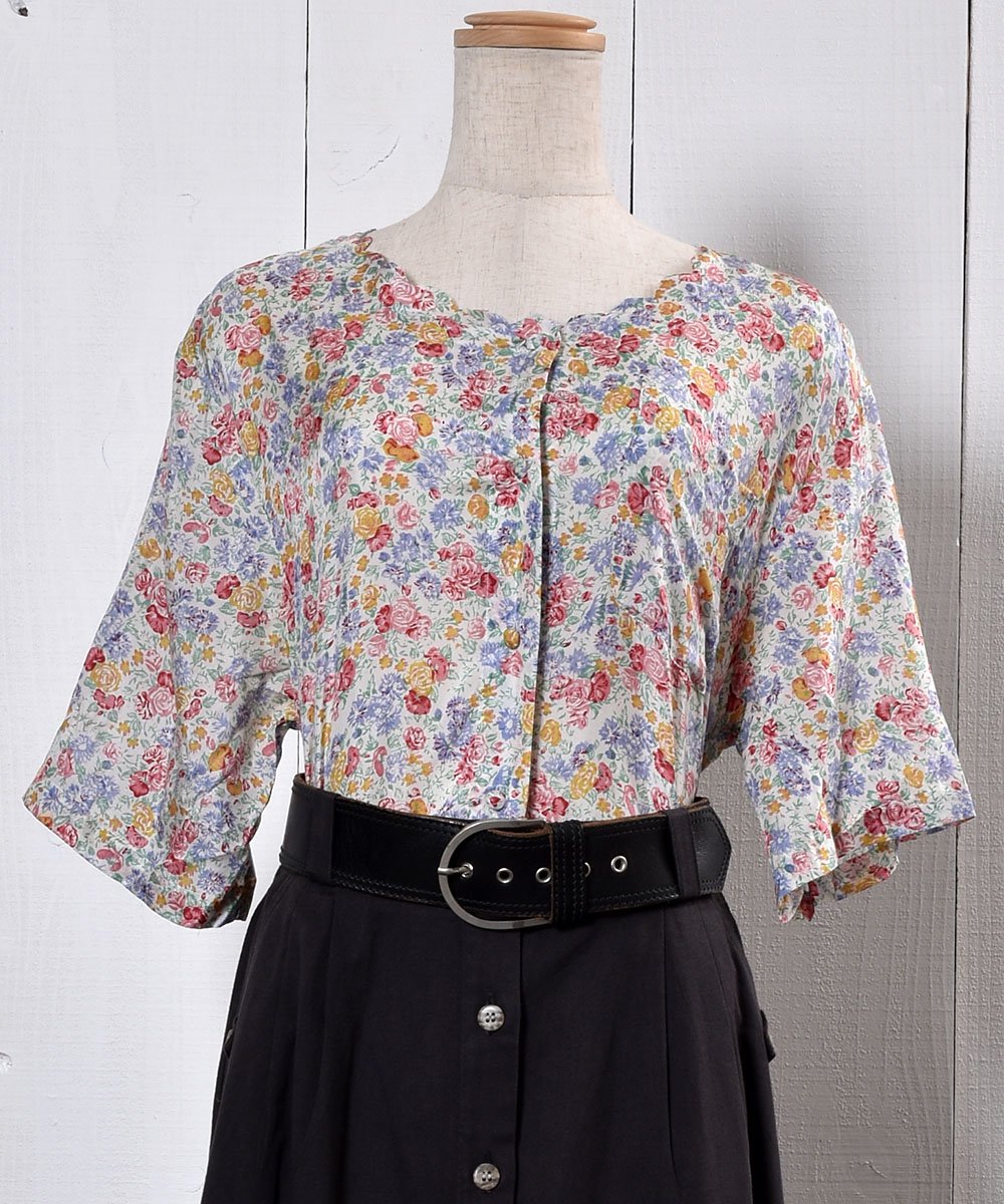  Flower Pattern Silk Short Sleeve  Shirtò 륯  Ⱦµ | ۥ磻ȷ  ͥå  岰졼ץե롼 ࡼ