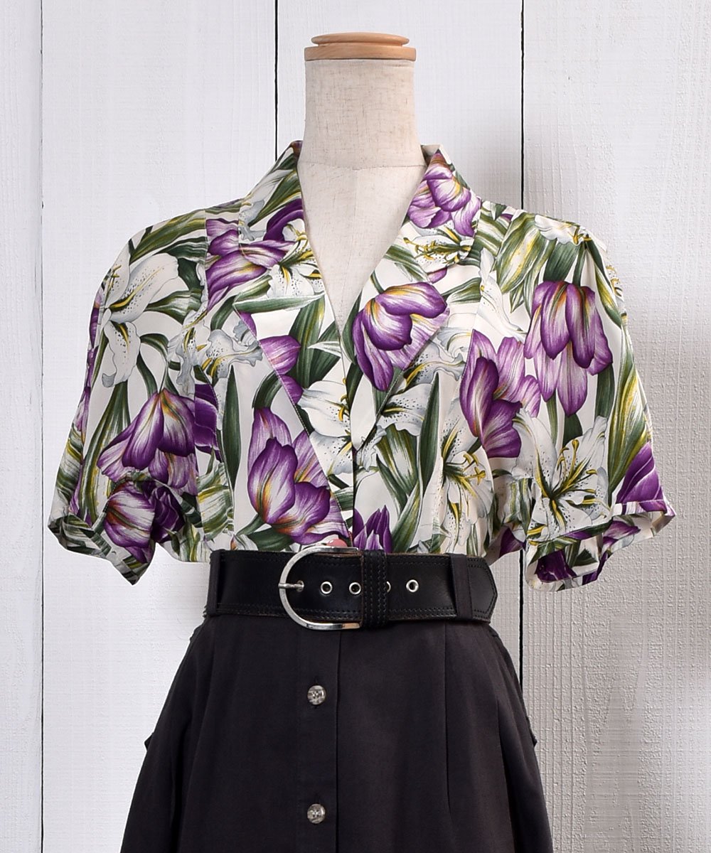  Flower Pattern Tailored Collar Short Sleeve Shirtåơ顼ɥ顼  Ⱦµ륯  ͥå  岰졼ץե롼 ࡼ
