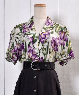 Flower Pattern Tailored Collar Short Sleeve Shirtåơ顼ɥ顼  Ⱦµ륯 Υͥå 岰졼ץե롼 ࡼ