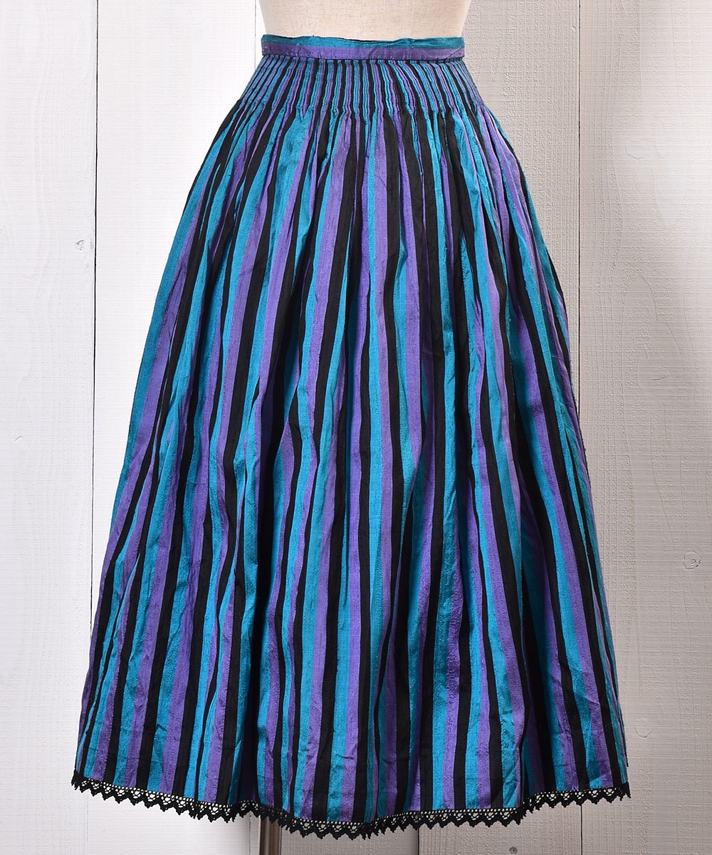  Stripe Pattern Shirring Tyrol Skirt Silkåȥ饤ץѥ 㡼ꥷ륯 륹  ͥå  岰졼ץե롼 ࡼ