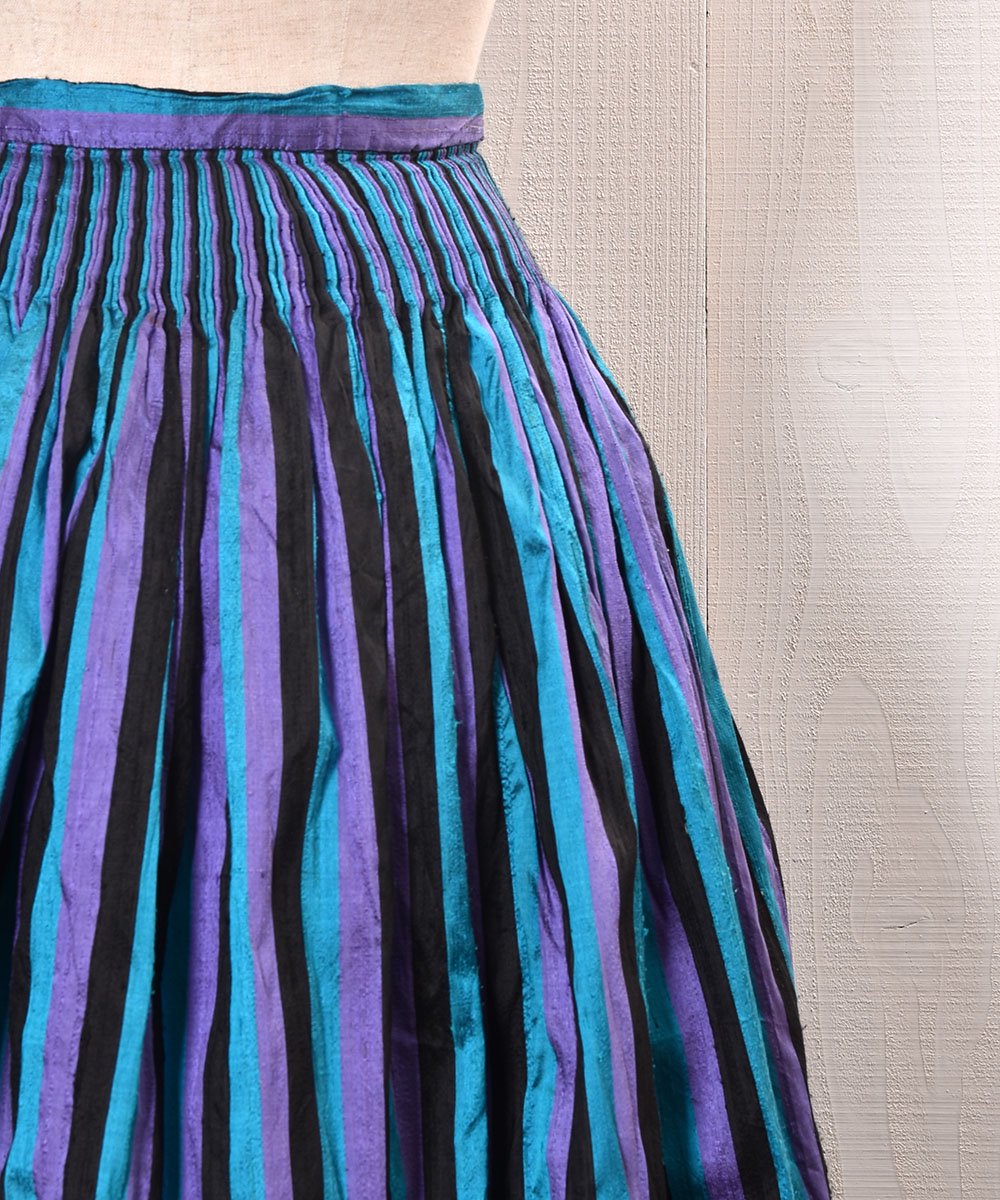 Stripe Pattern Shirring Tyrol Skirt Silkåȥ饤ץѥ 㡼ꥷ륯 륹ȥͥ