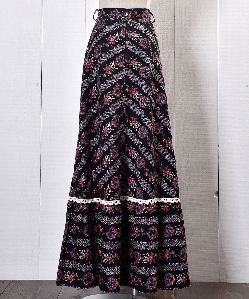  Flower Pattern Maxi Skirt òޥ楹 ֥å  ͥå  岰졼ץե롼 ࡼ
