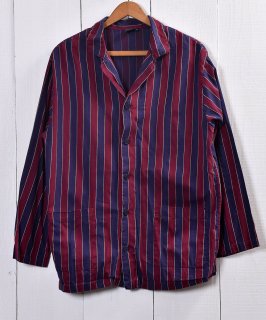 古着regimental stripe Pajamas Shirt ｜レジメンタルストライプ パジャマシャツ | レッド系 | ネイビー系 古着のネット通販 古着屋グレープフルーツムーン
