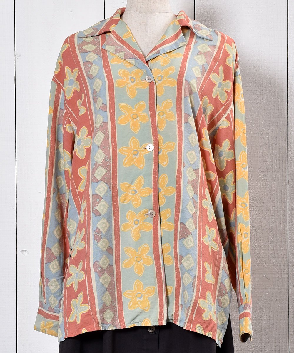 Native Flower Pattern Long Sleeve ShirtOpen Collaråͥƥ  Ĺµ ߥͥ