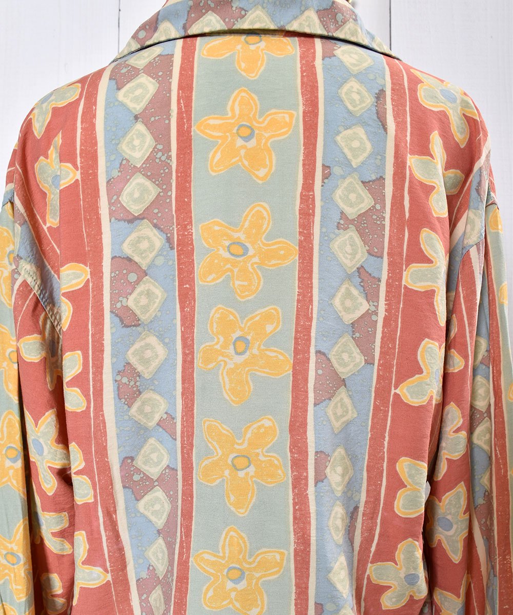 Native Flower Pattern Long Sleeve ShirtOpen Collaråͥƥ  Ĺµ ߥͥ