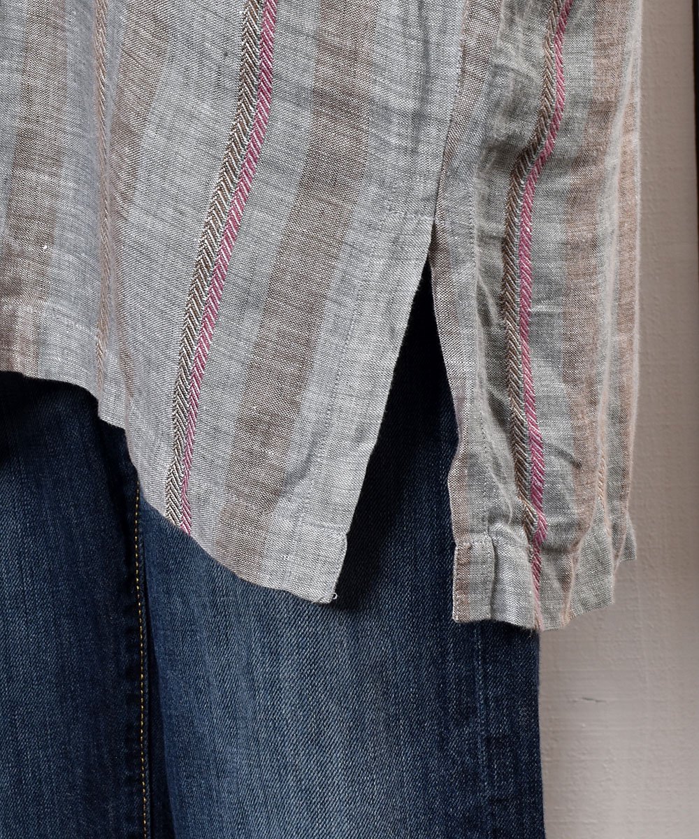 Made in Italy Long Sleeve Linen Shirt Stripe åꥢ Ĺµ ͥ  ȥ饤ץͥ