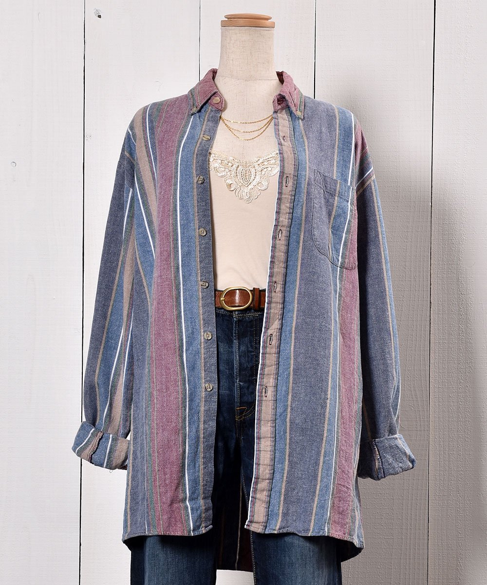  Long Sleeve Heavy Cotton Shirt Stripe Multi Collar Ĺµ إӡ åȥ  ȥ饤 ޥ顼  ͥå  岰졼ץե롼 ࡼ