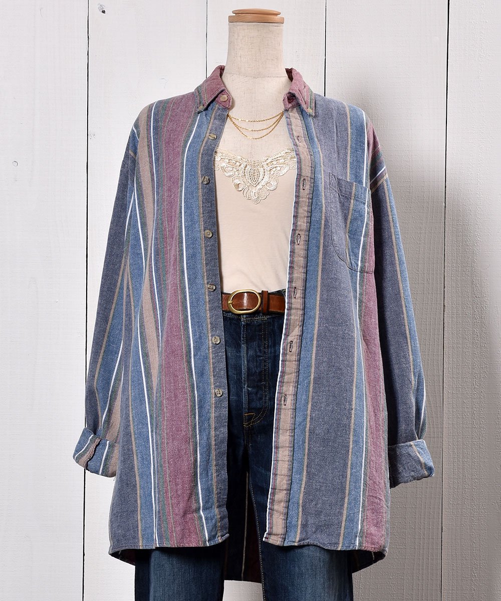 Long Sleeve Heavy Cotton Shirt Stripe Multi Collar Ĺµ إӡ åȥ  ȥ饤 ޥ顼ͥ