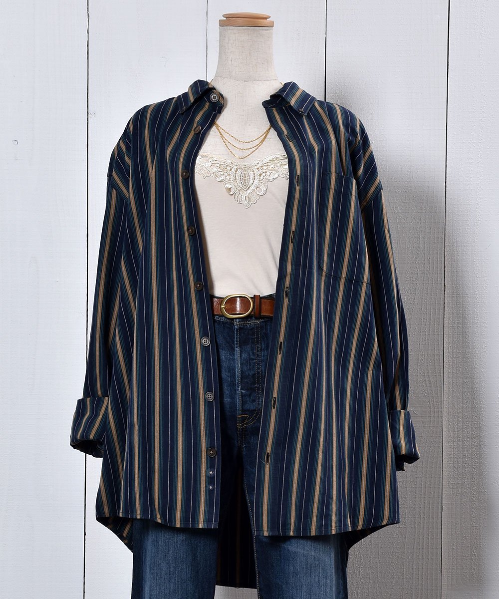  Long Sleeve Cotton Shirt Stripe Ĺµ åȥ󥷥 ȥ饤   ͥå  岰졼ץե롼 ࡼ