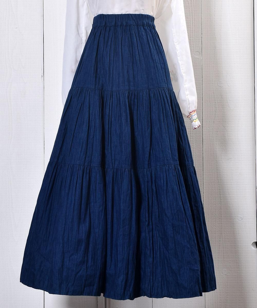 Tiered Denim Skirt ティアード デニムスカート ゴムウエスト 古着のネット通販サイト 古着屋グレープフルーツムーン Grapefruitmoon Onlineshop ヴィンテージアイテム レトロファッション Tiered Denim Skirt ティアード デニムスカート ゴムウエスト 古着のネット通販サイト 古着屋グレープフルーツムーン Grapefruitmoon Onlineshop ヴィンテージアイテム レトロファッション