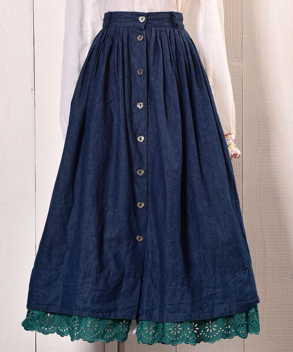 Flare Denim Skirt Heart Button フレア デニムスカート ハートボタン 古着のネット通販サイト 古着屋グレープフルーツムーン Grapefruitmoon Onlineshop ヴィンテージアイテム レトロファッション