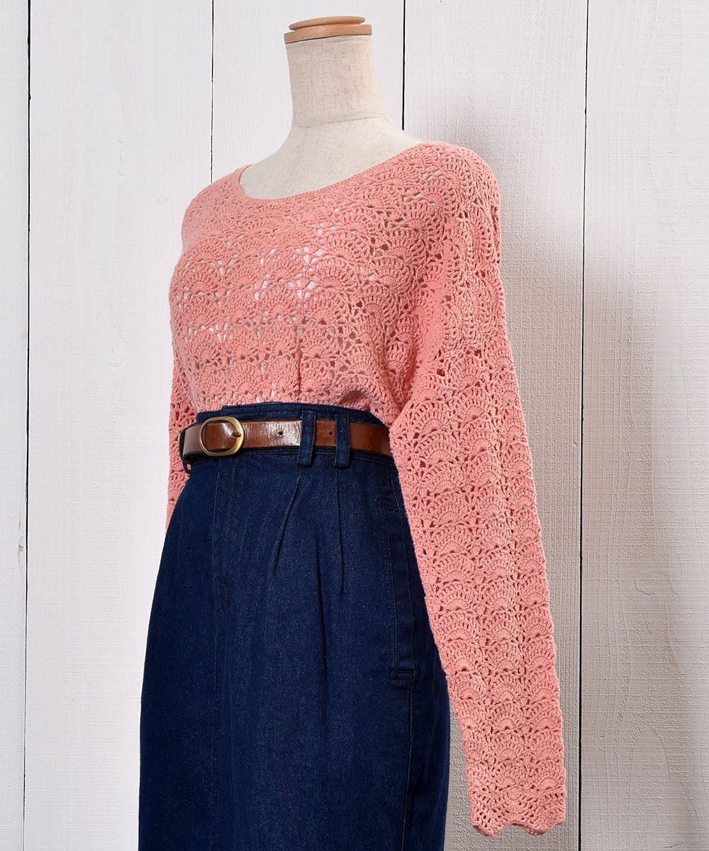 Long Sleeve Crochet Knit  Oval PatternäԤ ˥å Ĺµ ͥͥ