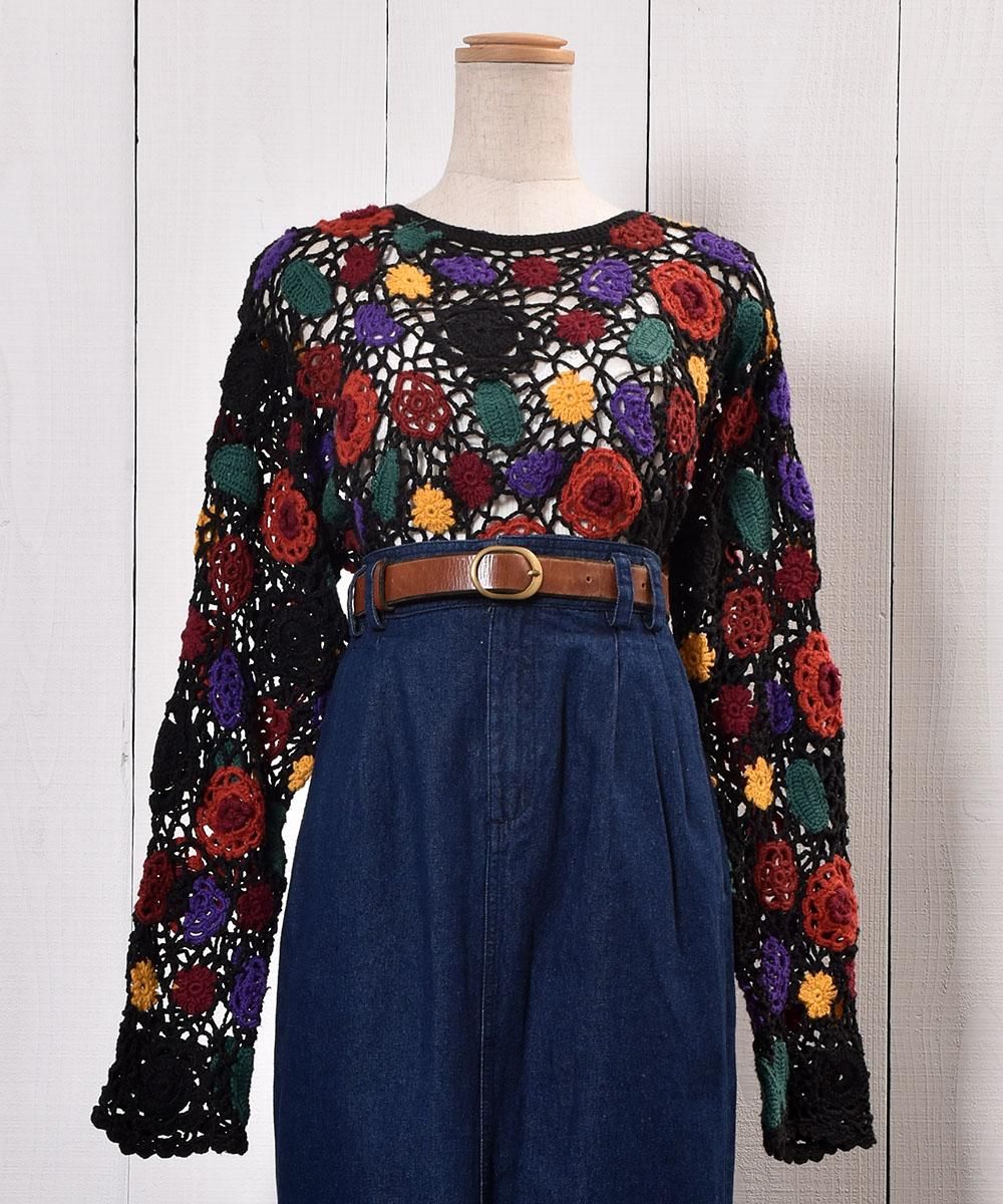 Long Sleeve Crochet Knit Flower PatternColorfuläԤ ˥å Ĺµ  ե륵ͥ