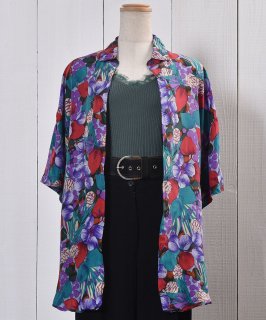  Short Sleeve Silk Shirt Flower PatternȾµ 륯   Υͥå 岰졼ץե롼 ࡼ