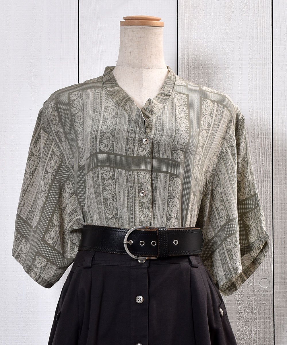  Short Sleeve Silk Shirt Paisley Pattern Shell ButtonȾµ 륯 ڥ꡼ ܥ  ͥå  岰졼ץե롼 ࡼ