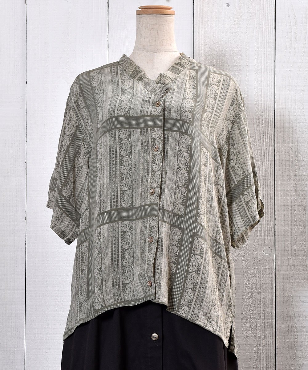 Short Sleeve Silk Shirt Paisley Pattern Shell ButtonȾµ 륯 ڥ꡼ ܥ󥵥ͥ