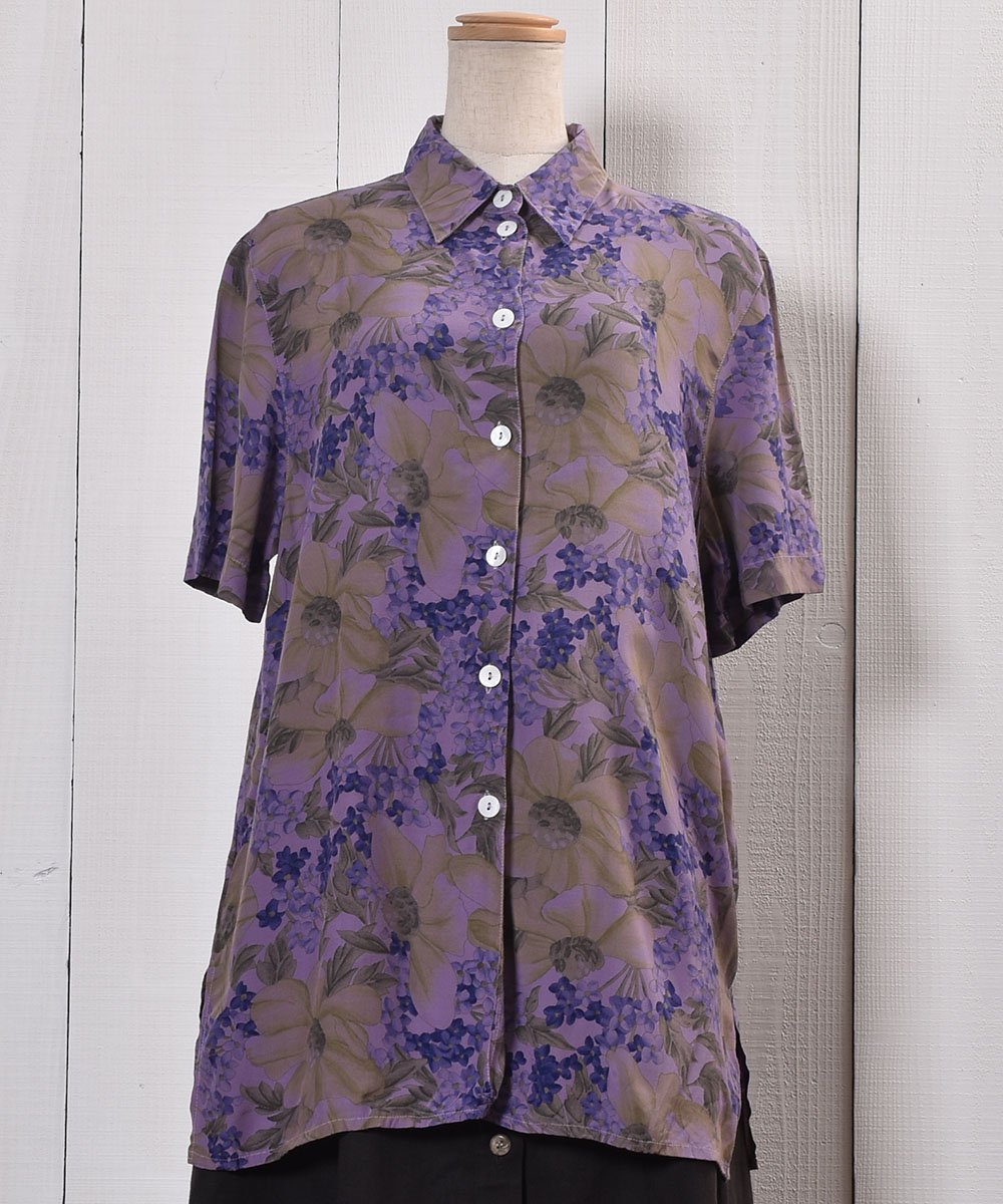 Short Sleeve Shirt Flower Pattern ViolaȾµ   ߥ쥵ͥ
