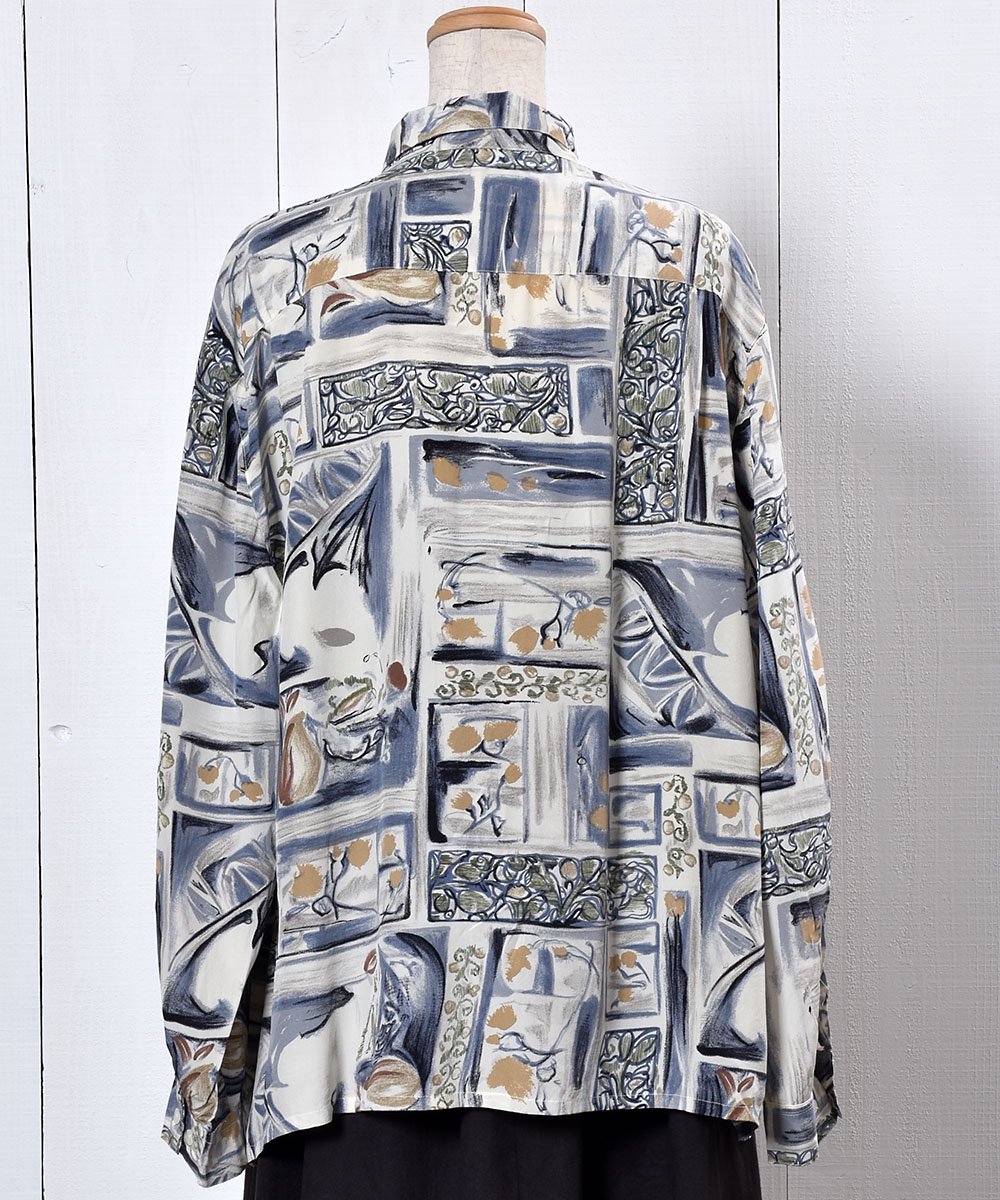 Artistic Painted Long Sleeve Silk Shirt Ĺµ 륯ĥͥ