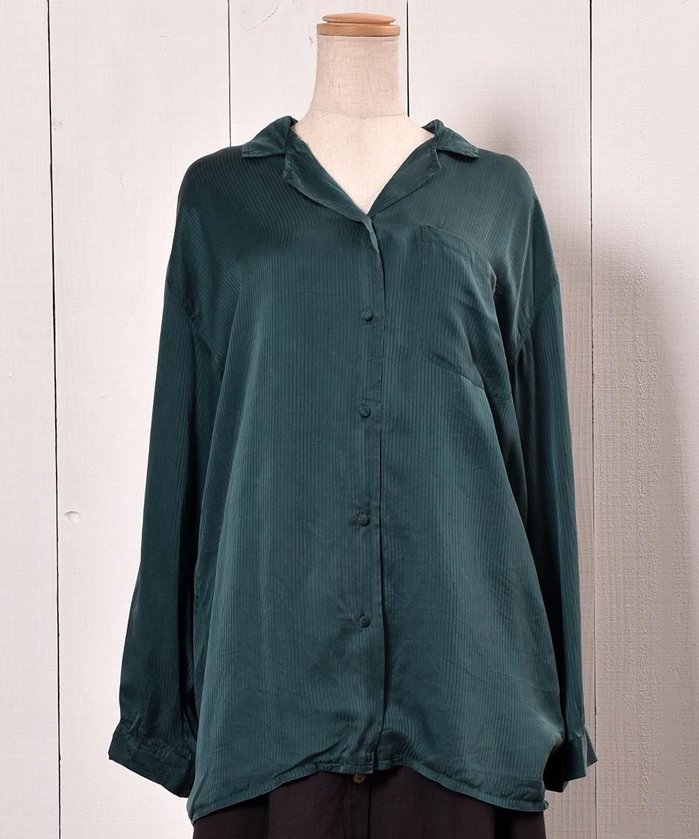 Stripe  Long Sleeve Silk Shirt Open Collar Ĺµ 륯ġɡȥ饤 ߥͥ