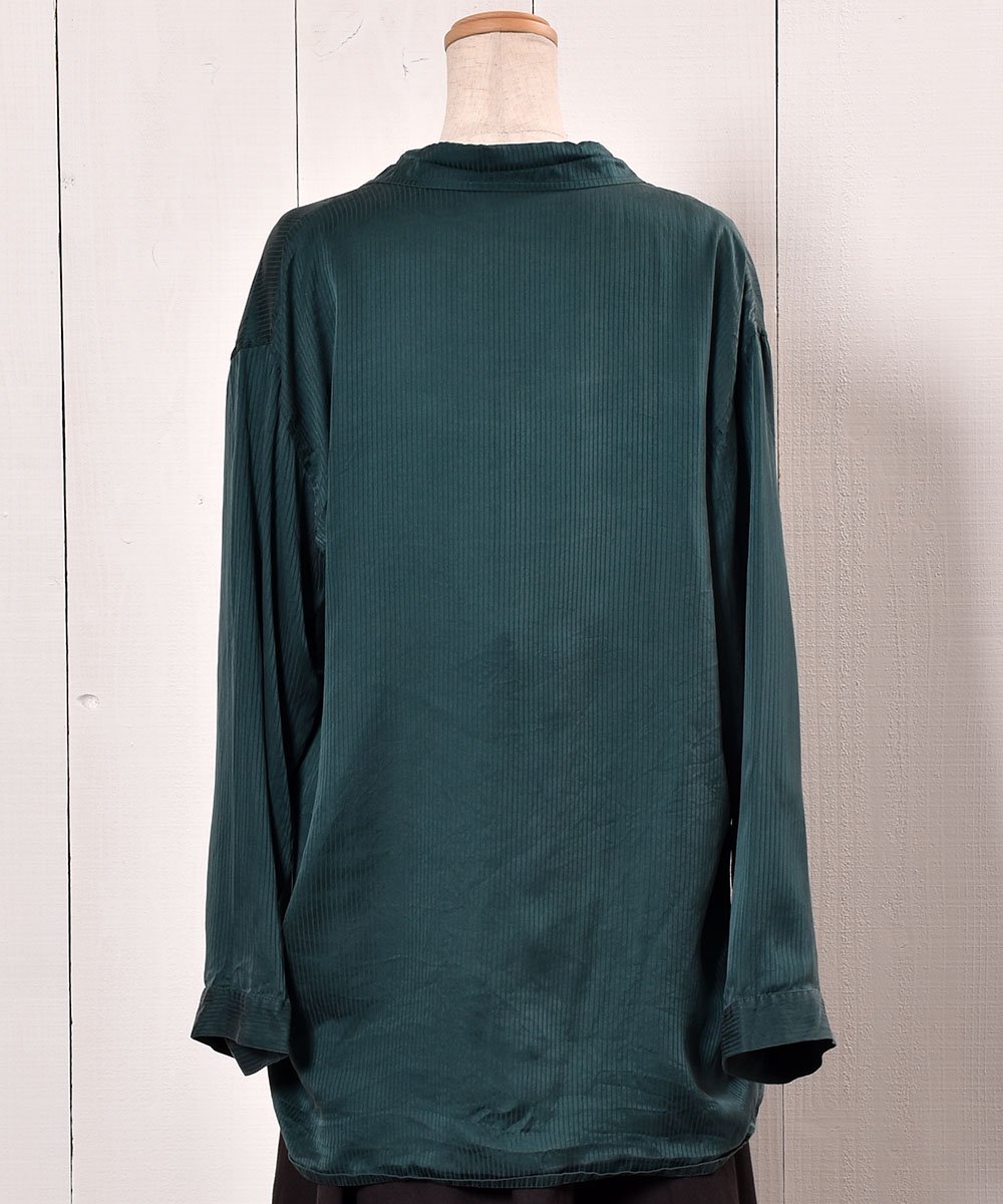 Stripe  Long Sleeve Silk Shirt Open Collar Ĺµ 륯ġɡȥ饤 ߥͥ