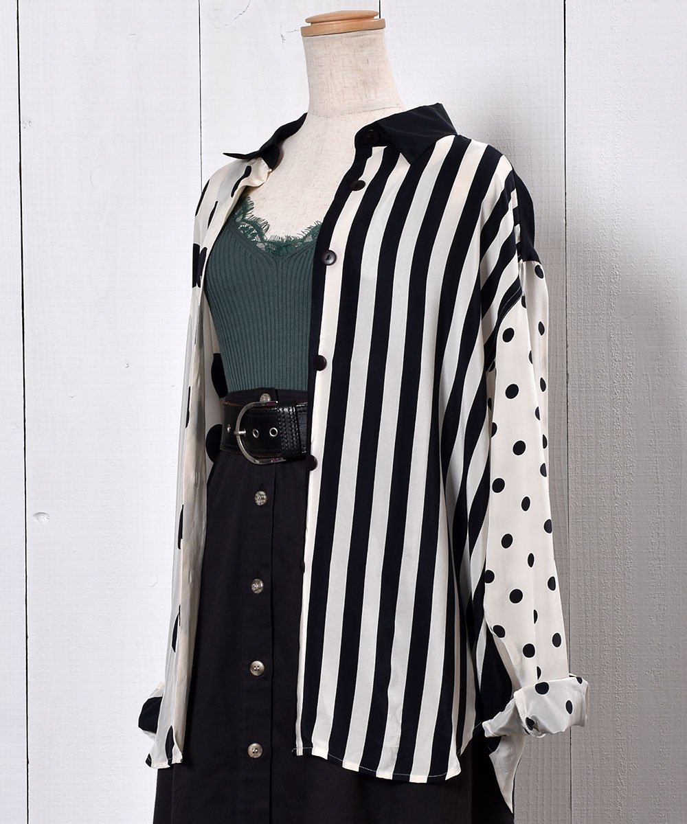 Dot  Stripe Long Sleeve Silk Shirt Ĺµ 륯 ɥå ȥ饤ץͥ