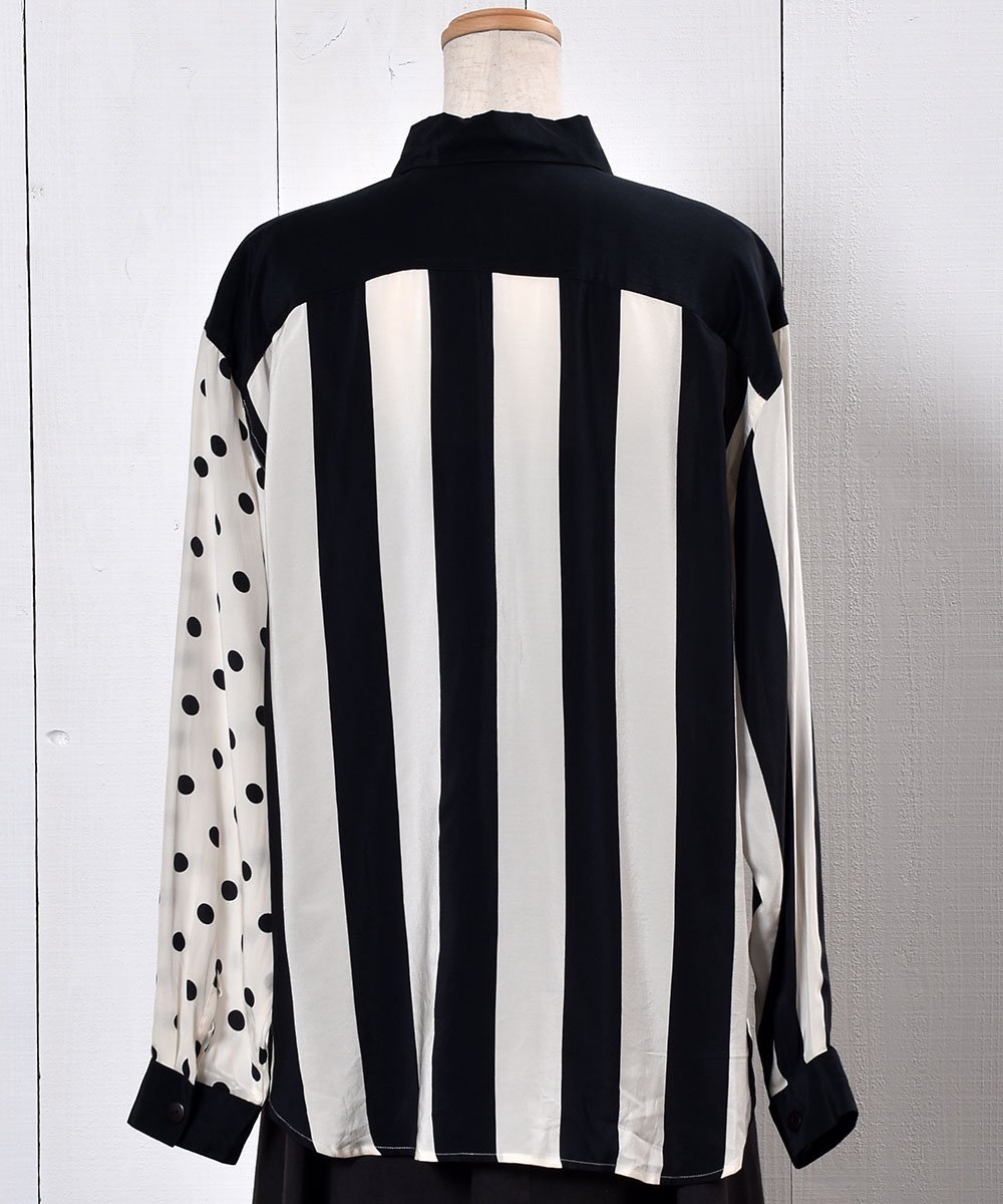 Dot  Stripe Long Sleeve Silk Shirt Ĺµ 륯 ɥå ȥ饤ץͥ