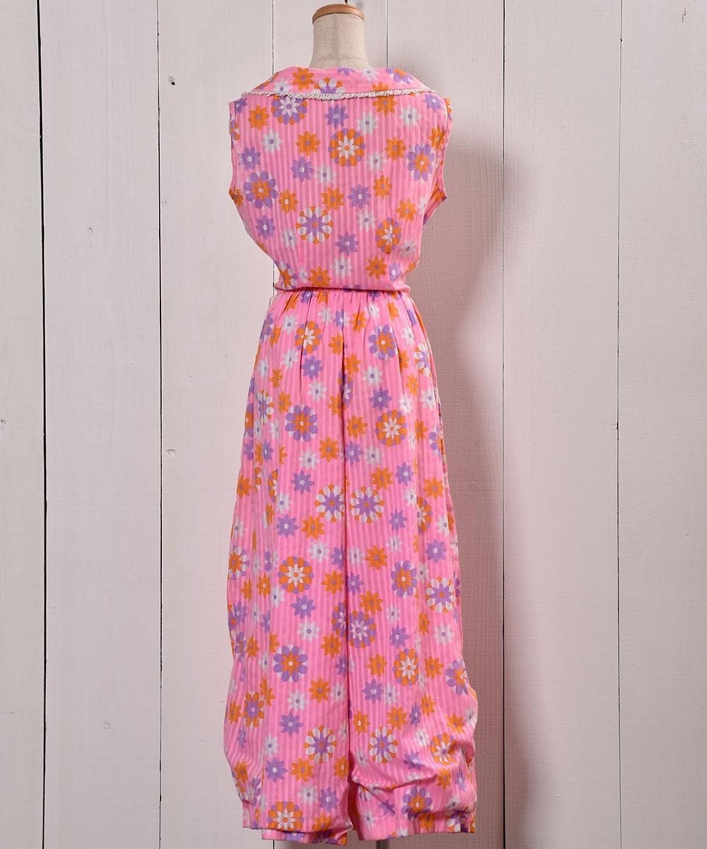 Sears Sleeveless 70's All-In-One Flower Pattern Frill Collar á֥70ǯ Ρ꡼  륤  ե륫顼ͥ