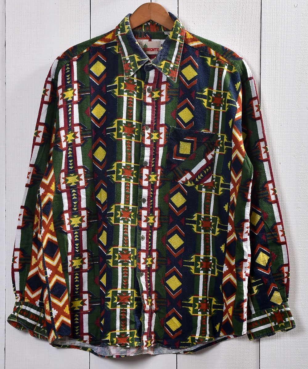 Indian シャツ ジャケット ウール混 民族柄 ネイティブ柄 日本製