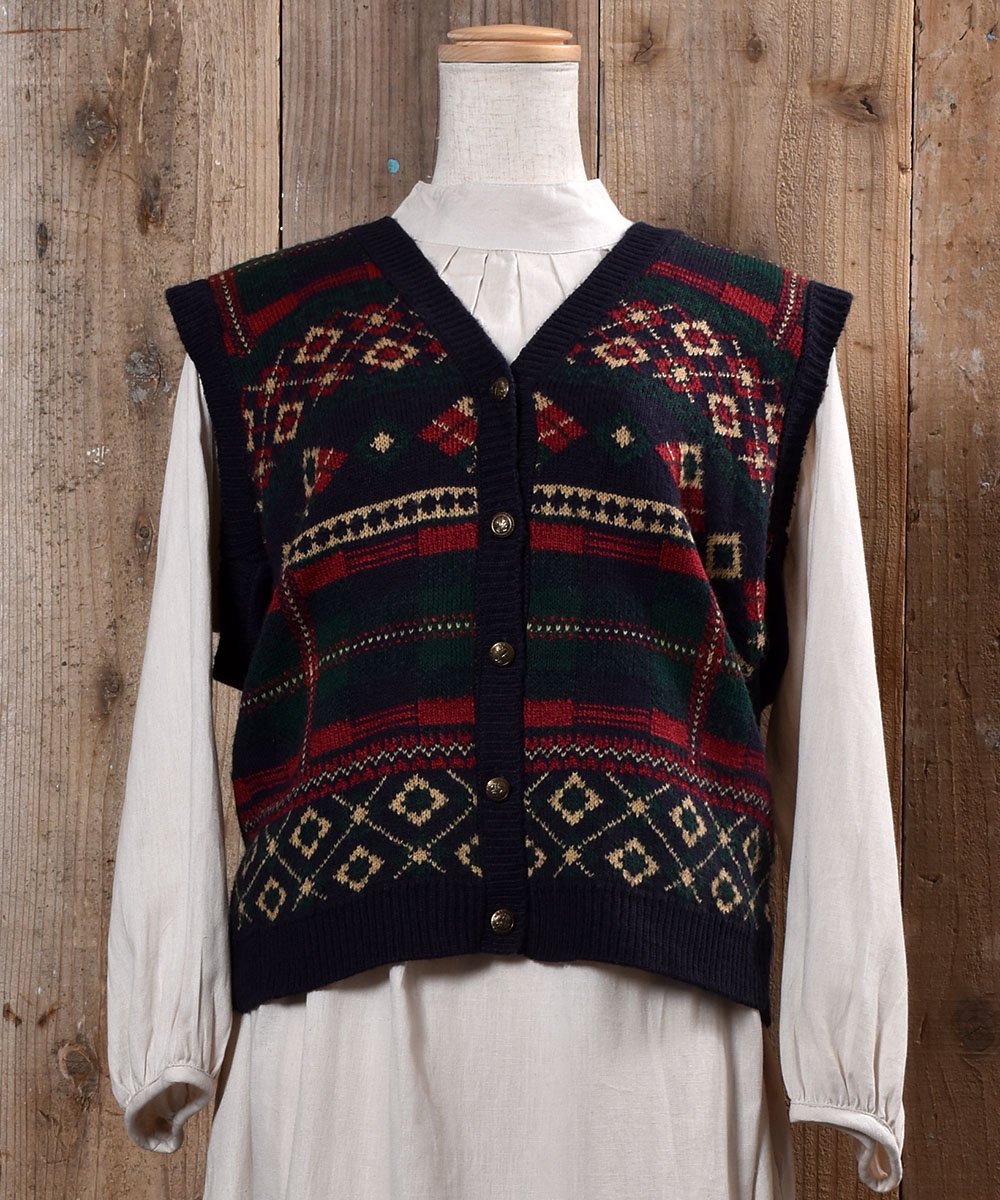 Made in USA Nordic Pattern Gold Button Knit Vest｜アメリカ製 