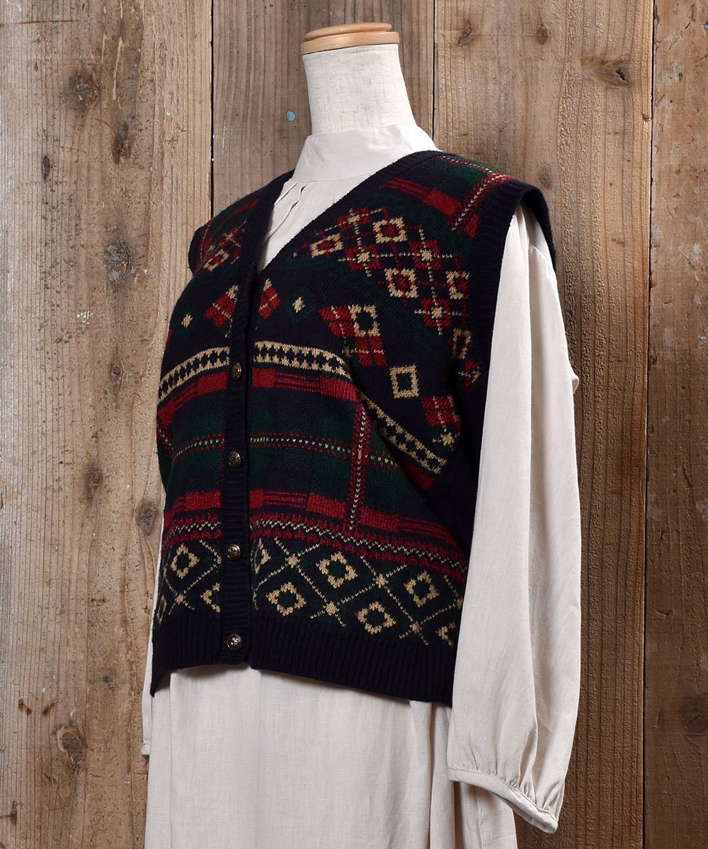 Made in USA Nordic Pattern Gold Button Knit Vest｜アメリカ製