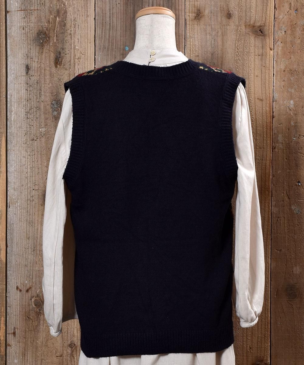 Made in USA Nordic Pattern Gold Button Knit Vest|アメリカ製