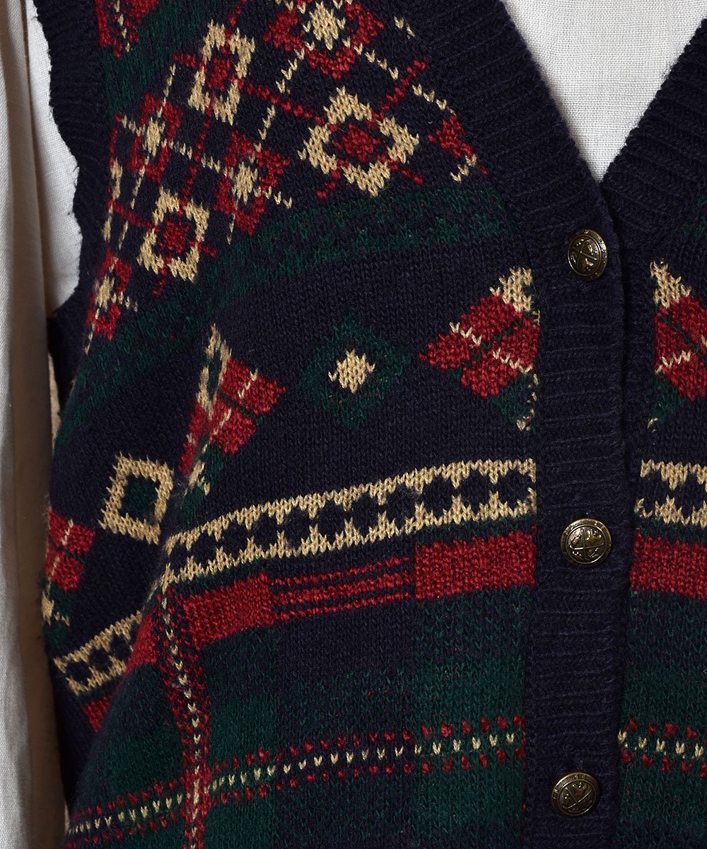 Made in USA Nordic Pattern Gold Button Knit Vest｜アメリカ製