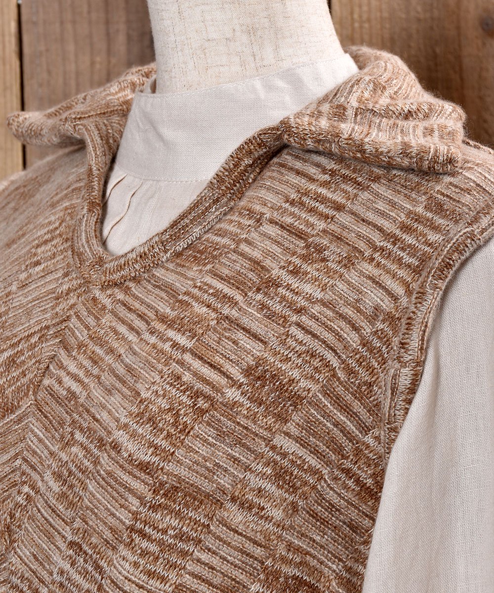 Made in Itary Collared  Beige Knit Veståꥢ դ ˥åȥ٥ ١ϥͥ