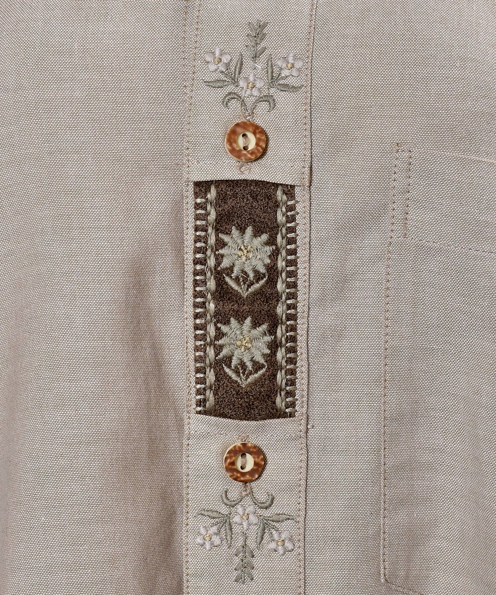 Flower Embroidery Beige Tyrolean Shirts｜花刺繍 チロリアン シャツ 
