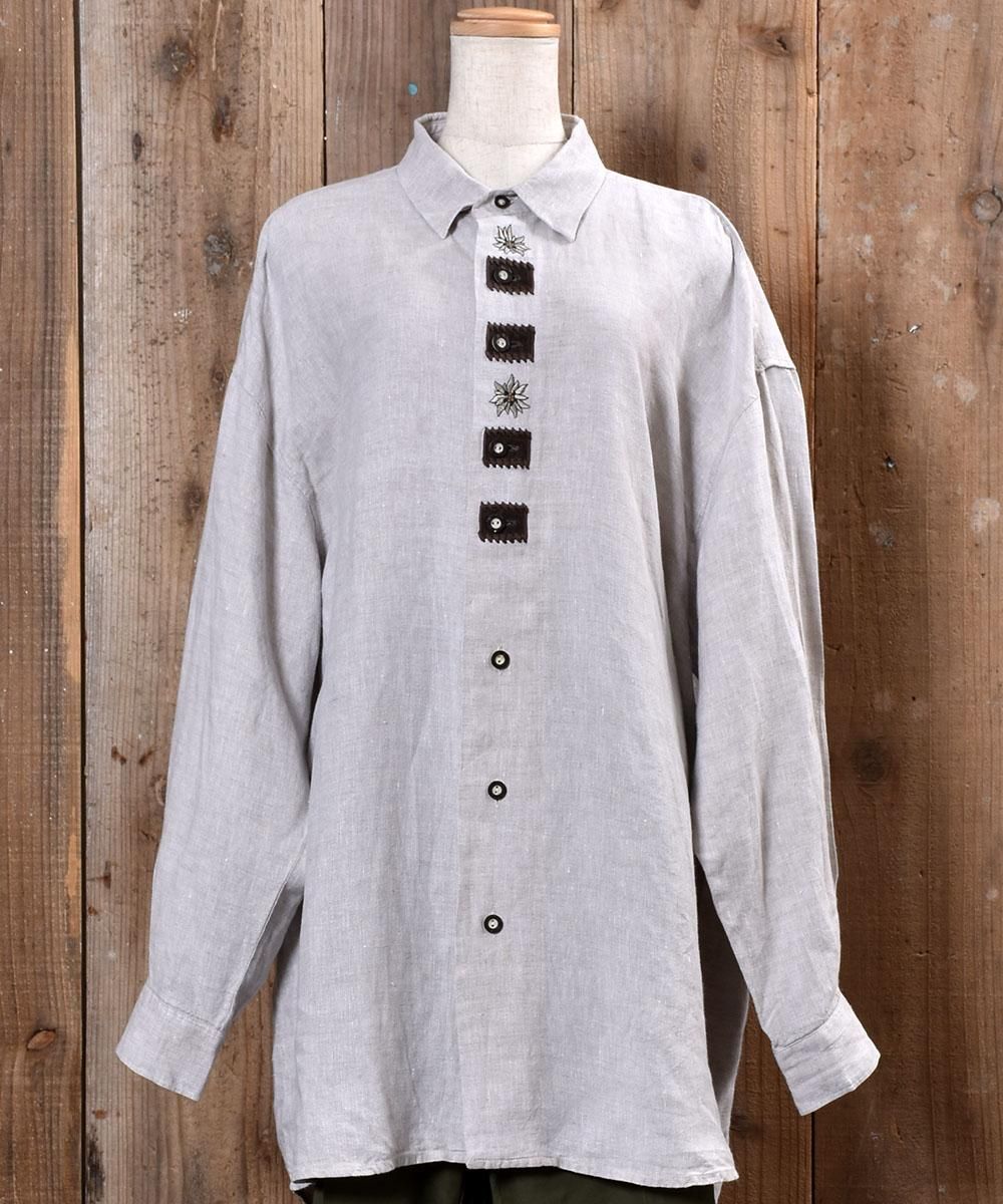 Flower Embroidery Linen Tyrolean Shirts|花刺繍 リネン地 Flower Embroidery Linen Tyrolean Shirts|花刺繍 リネン地