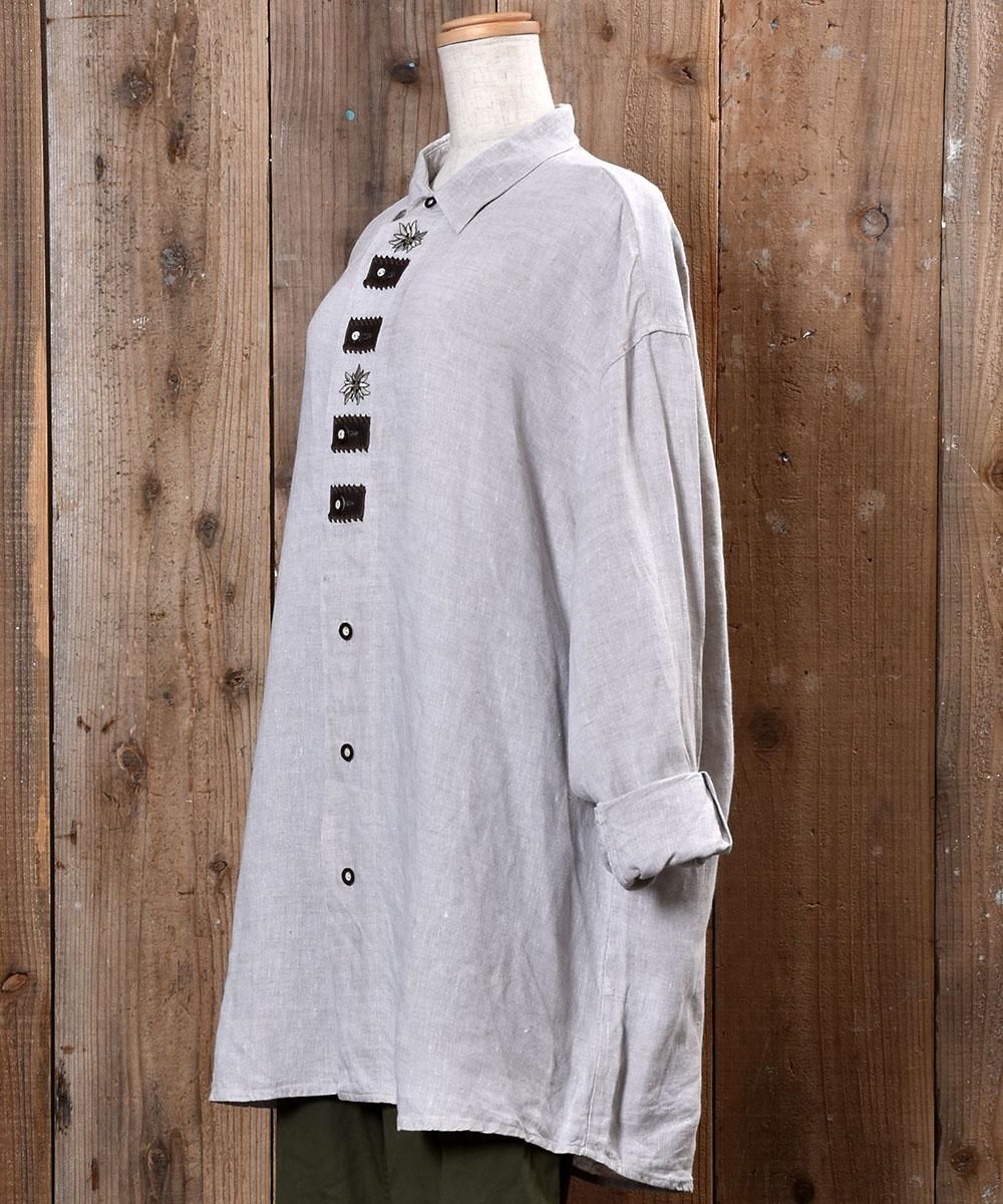 Flower Embroidery Linen Tyrolean Shirts|花刺繍 リネン地 Flower Embroidery Linen Tyrolean Shirts|花刺繍 リネン地