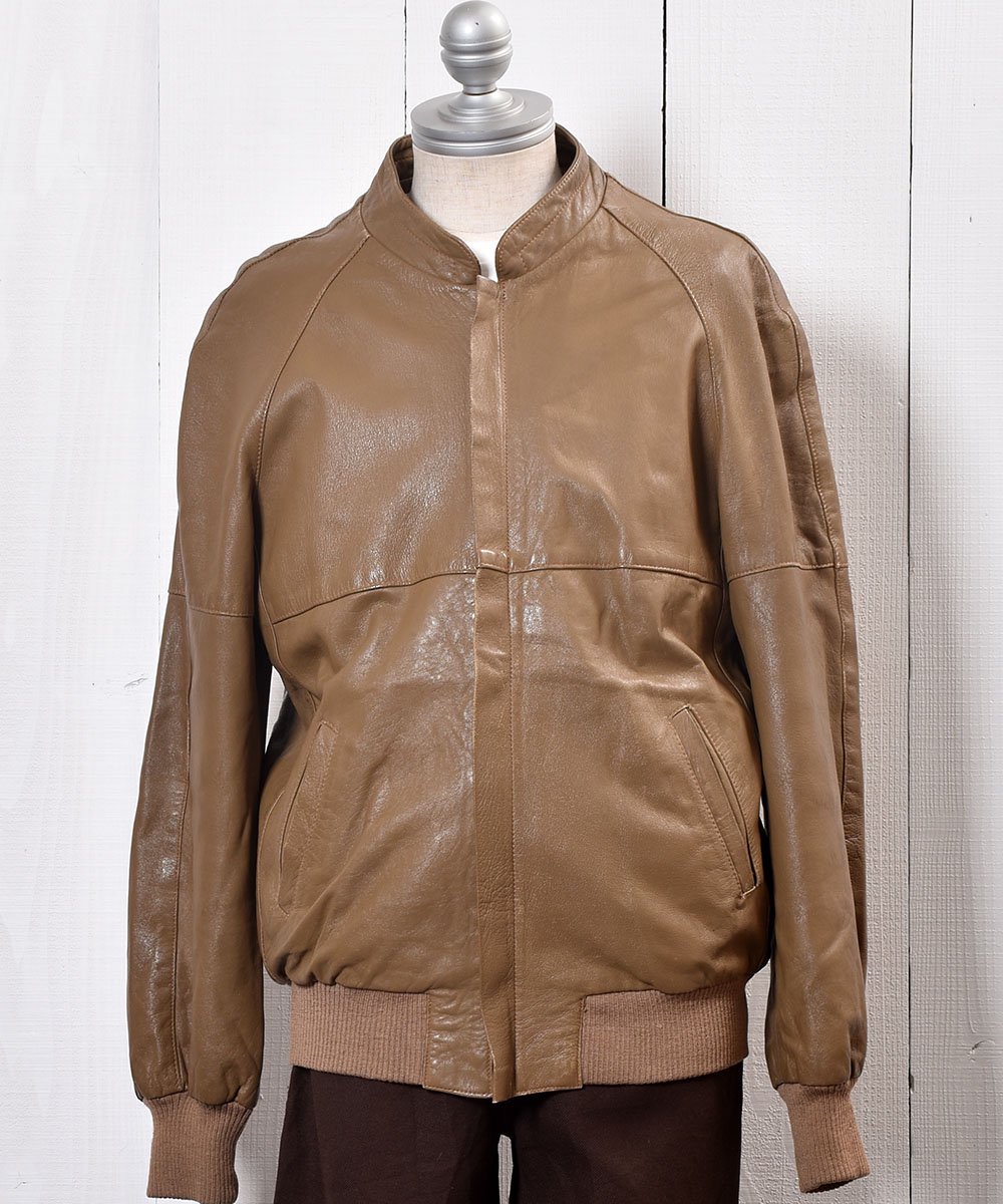  Stand Collar Leather Jacket Blouson type Camel  ɥ顼 쥶 㥱å ֥륾   ͥå  岰졼ץե롼 ࡼ