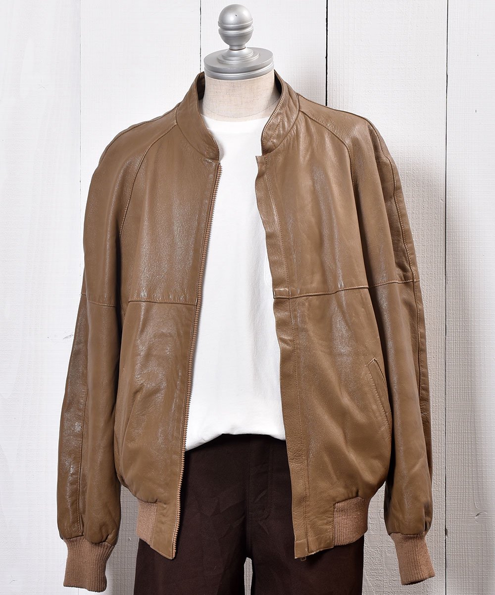 Stand Collar Leather Jacket Blouson type Camel  ɥ顼 쥶 㥱å ֥륾 륵ͥ