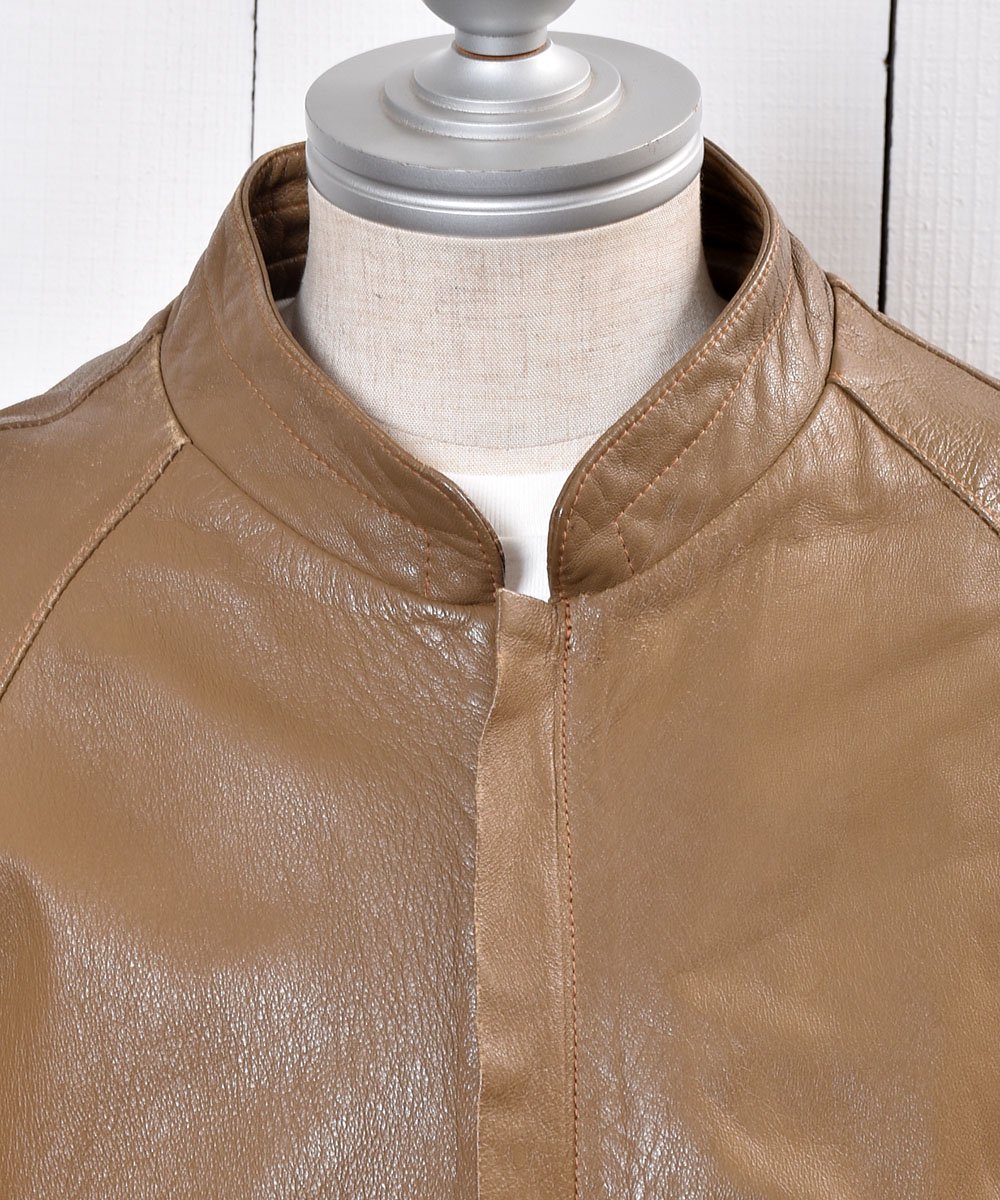 Stand Collar Leather Jacket Blouson type Camel  ɥ顼 쥶 㥱å ֥륾 륵ͥ