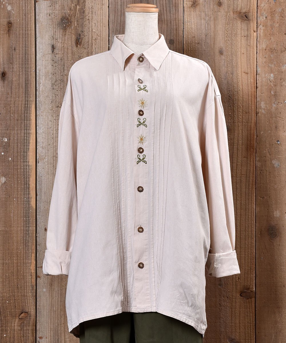 Flower and Leaf Embroidery Tyrolean Shirts｜花 葉 刺繍 チロリアン 