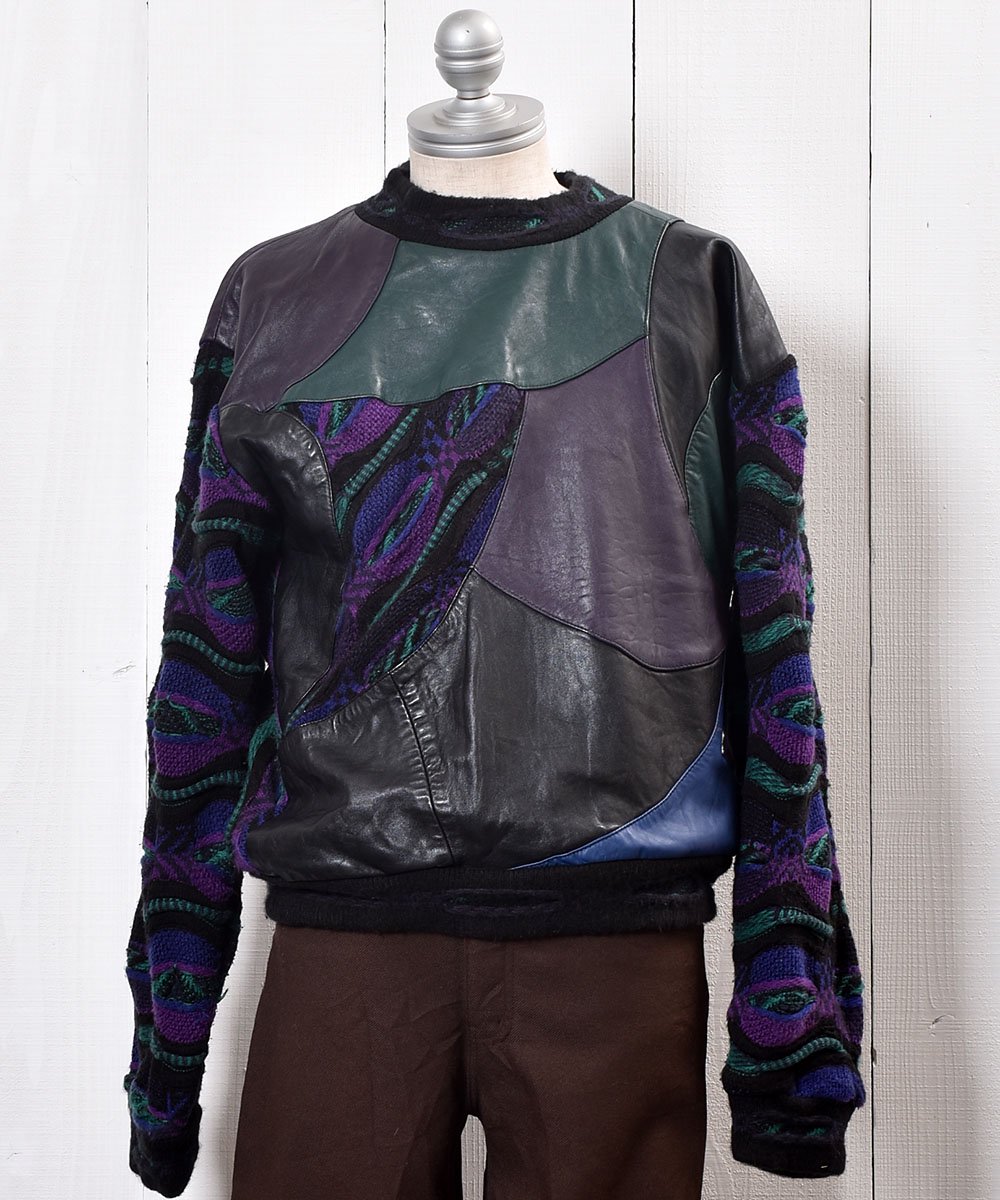  Crazy Pattern Mix Fabric Leather Tops å쥤ѥǺߥå 쥶 ȥåץ   ͥå  岰졼ץե롼 ࡼ
